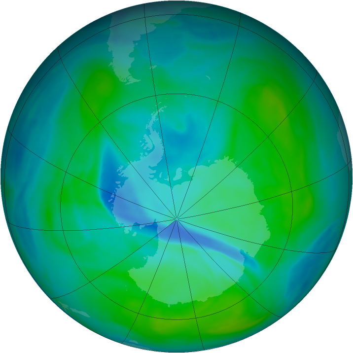 Antarctic ozone map for 29 December 2007